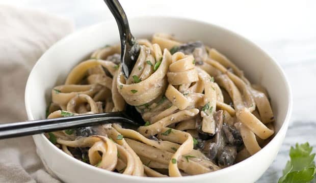 pâtes aux champignons et moutarde légères