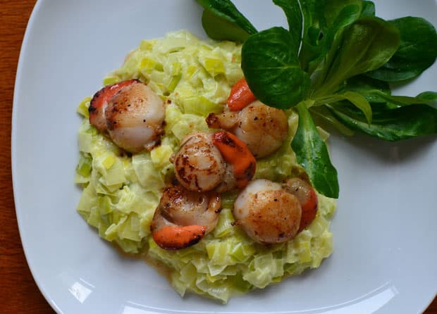 Saint Jacques sur lit de poireaux Weight Watchers