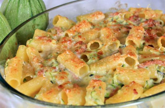 gratin de pâtes aux courgettes et chèvre