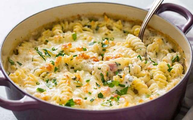 gratin de pâtes au chèvre et jambon WW