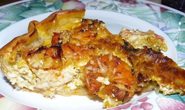 tarte aux crevettes, légumes et curry WW