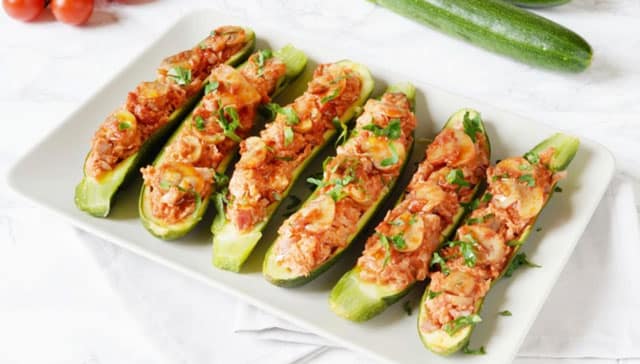 courgettes farcies aux champignons, tomates et jambon WW