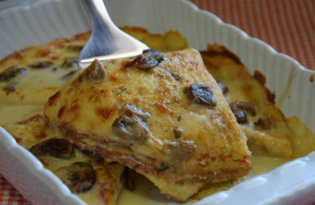 crêpes gratinées farcies aux champignons