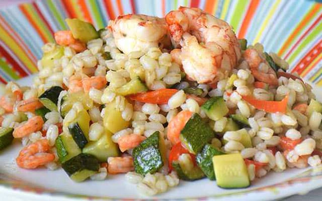 Poêlée de Blé Ebly aux Courgettes et aux Crevettes WW