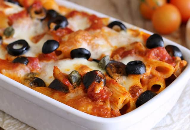 Gratin de Pâtes aux Tomates Cerises / Mozzarella et Olives WW