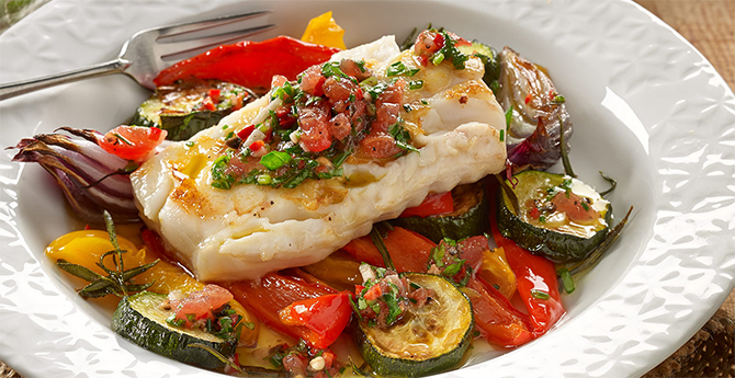 Recette ww du cabillaud et légumes cuits au four