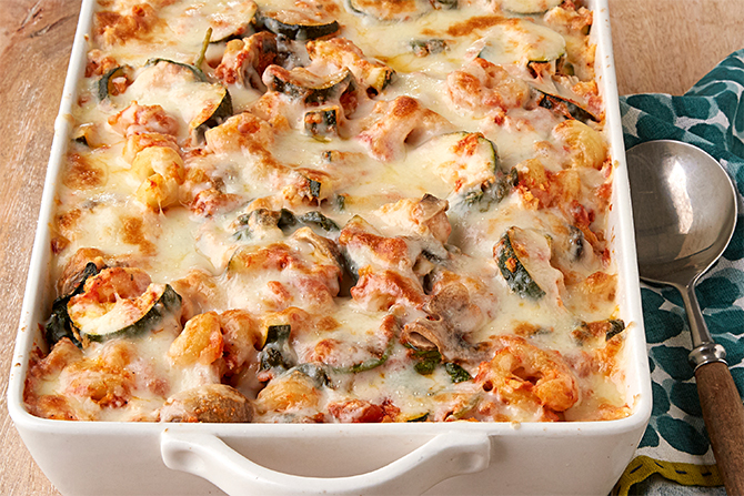 Gratin de pâtes de courgettes et jambon