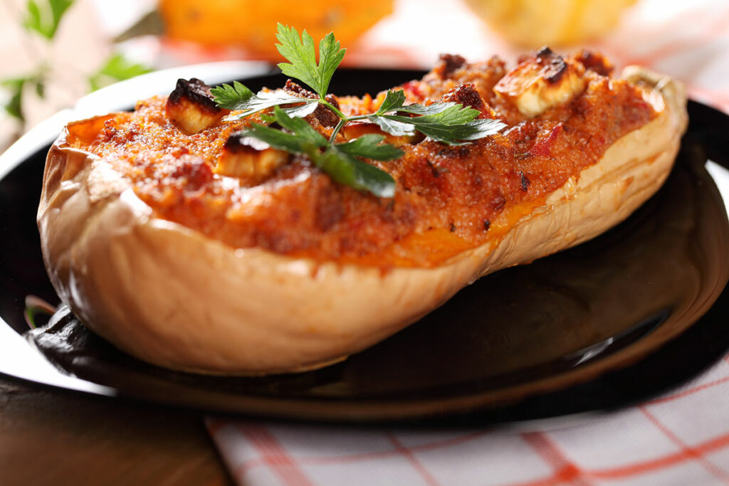 Butternut farcie aux lardons et fromage