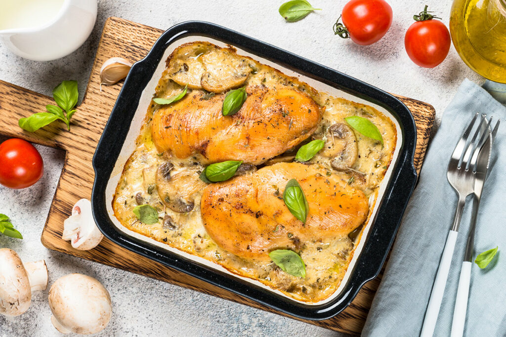 Poulet au champignon et à la crème de moutarde