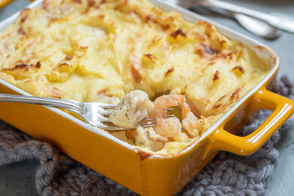 Gratin de cabillaud et crevettes