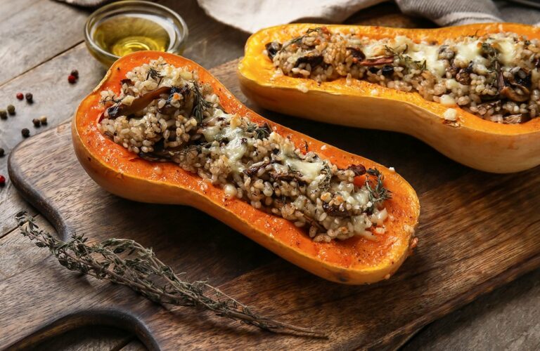Butternut Riz Viande Hachée et Champignons