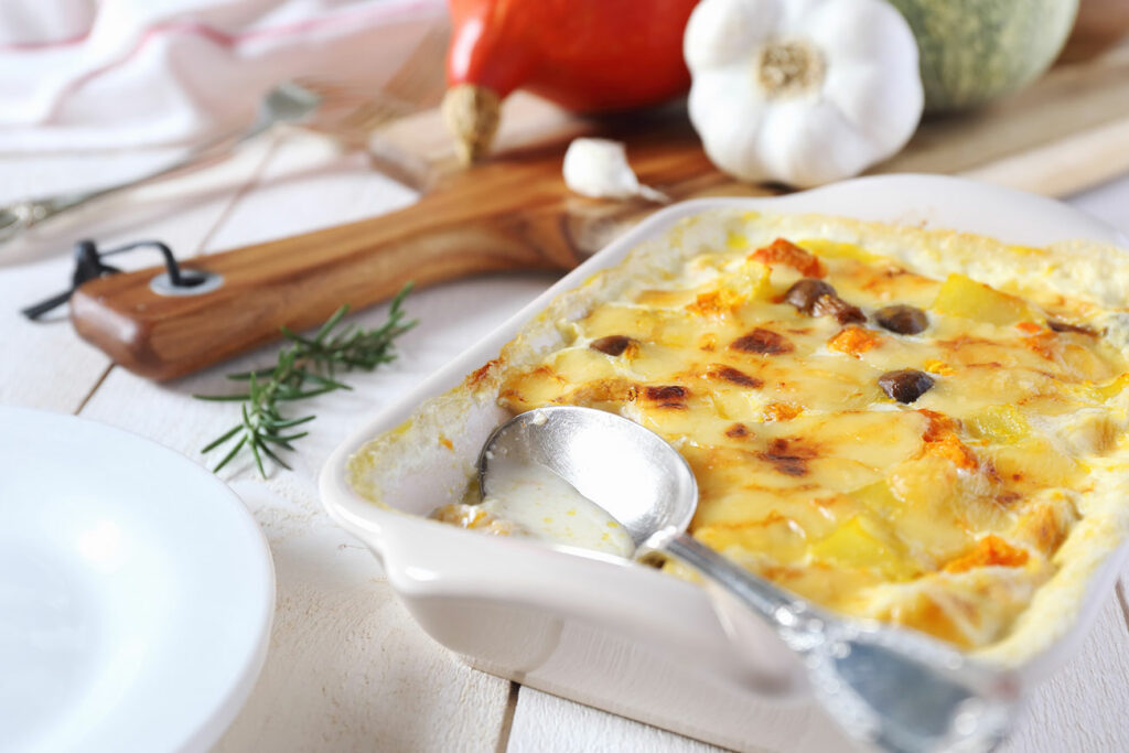 Gratin de Potiron au Fromage et Champignons